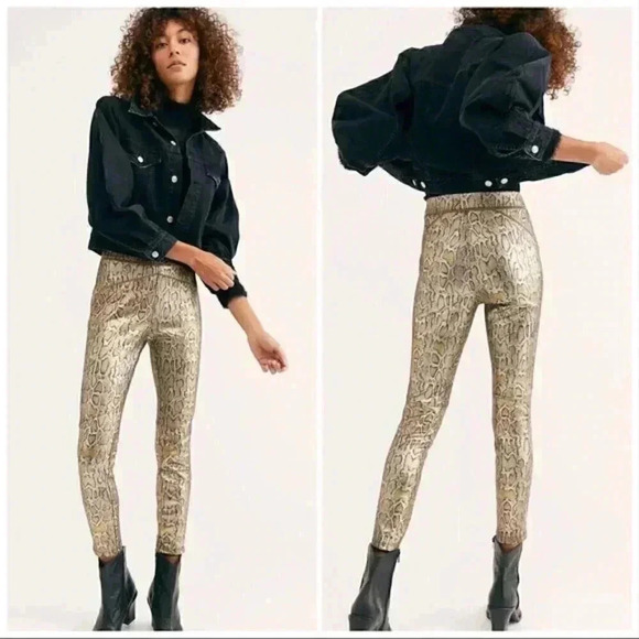 Free People Pants - Free People gold snakeskin vegan leather leggings